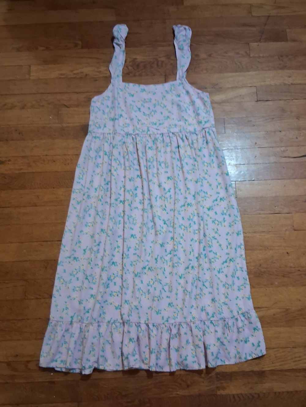 Pink Floral Maxi Sundress with Ruffle Hem